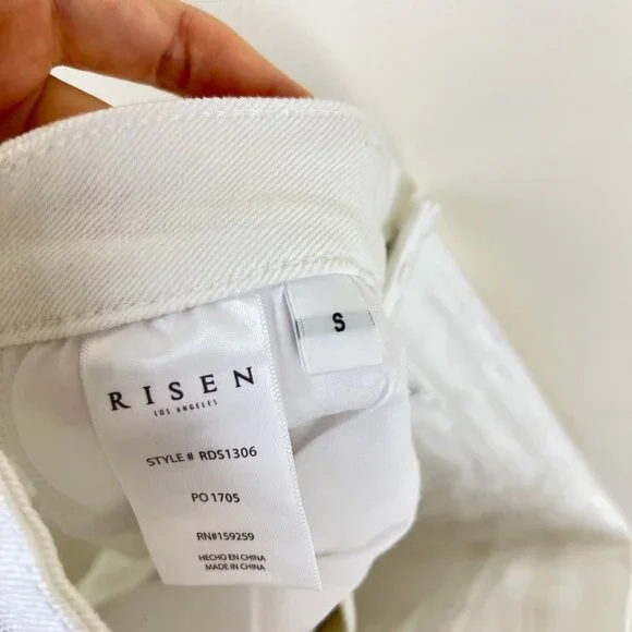 NWT Risen White High Rise Distressed Mid Thigh Jean Shorts - Picture 6 of 7
